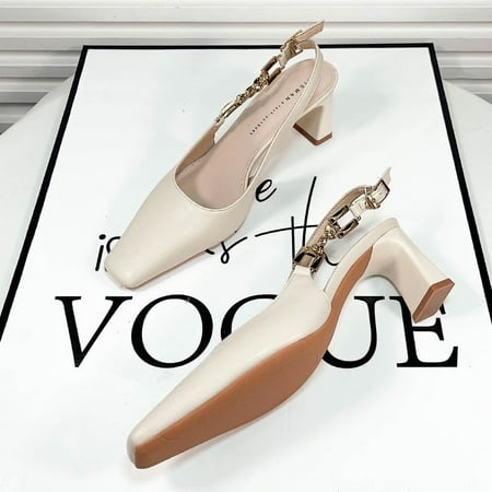 

7962 French Style Black Low-Cut Closed Toe Back Empty Women s Chunky Heel 2024 New Summer Professional Sexy High Heels