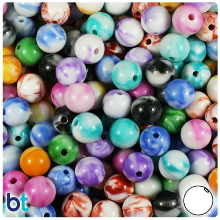 BeadTin Marbled Mix 10mm Round Plastic Craft Beads (100pcs)