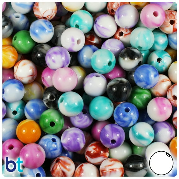 BeadTin Marbled Mix 10mm Round Plastic Craft Beads (100pcs)