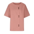 thumbnail image 4 of SDNall Cotton and Linen Blouse for Women Floral Tops with Button Fashion Summer Round Neck Leisure Short Sleeve Solid Buttons Tops (Sizes:S-5XL), 4 of 9