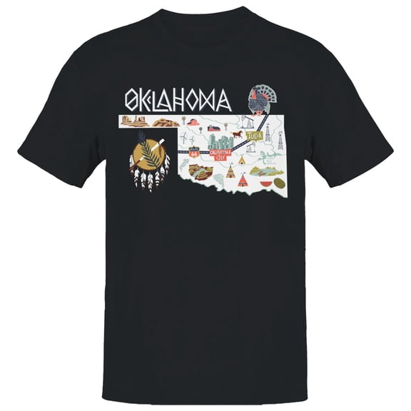 Illustrated Map Of Oklahoma T-Shirt Men -Image by Shutterstock Black, Cotton, S
