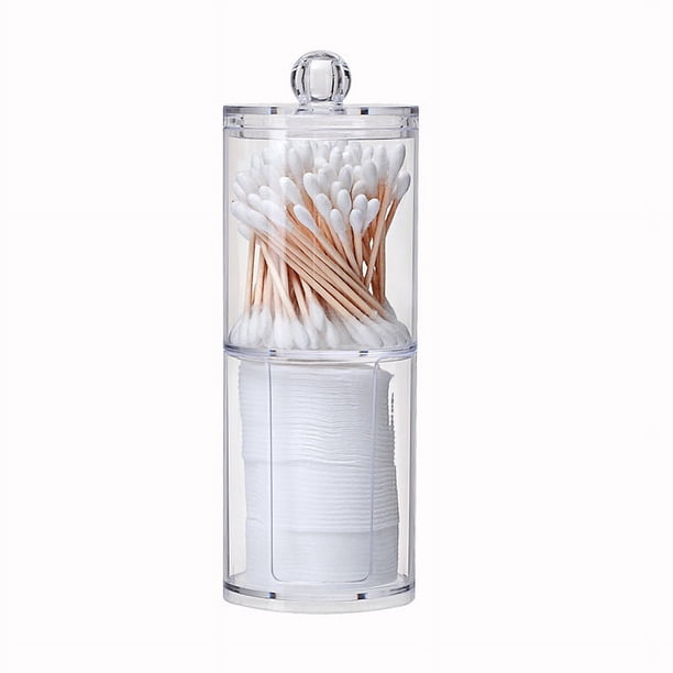 Estuche de maquillaje acrílico transparente para bolitas de algodón, hisopos y bastoncillos de algodón para baño, tarro para guardar maquillaje, almacenamiento de bolitas de algodón