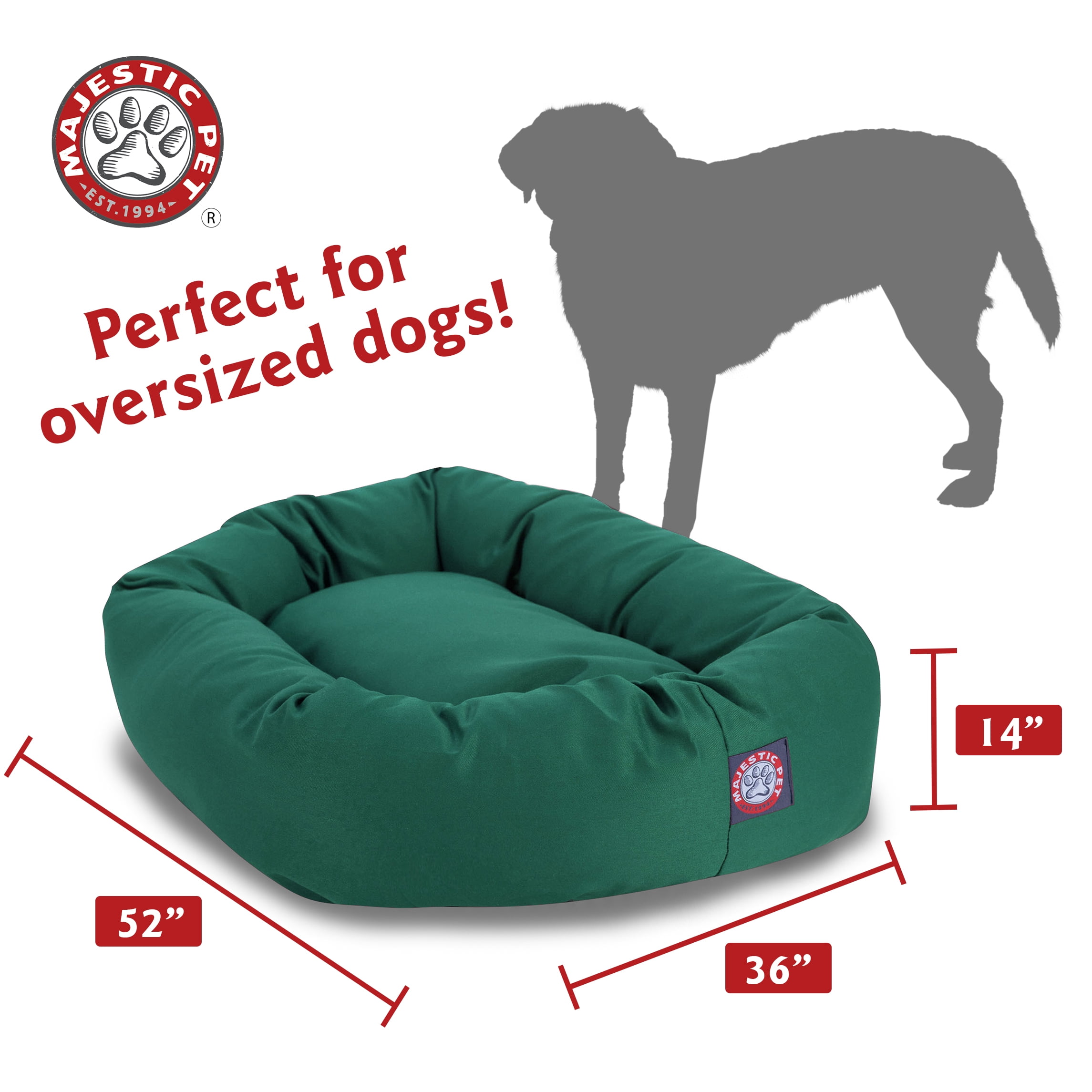 Majestic Pet Poly/Cotton Bagel Pet Bed for Dogs, Calming Dog Bed Washable, Extra Large, Green