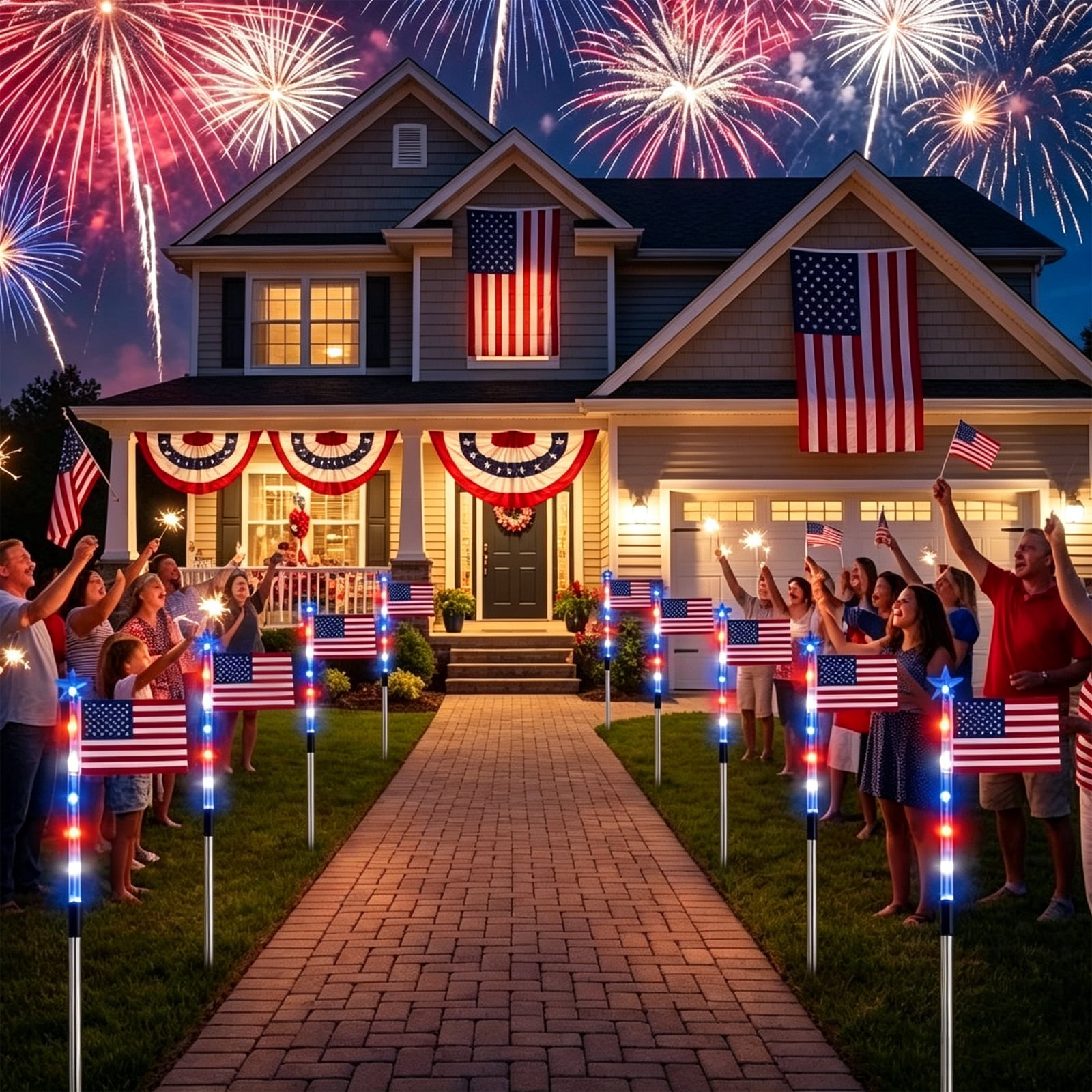 4th of July Decor Outdoor, 8 Pack US Flag Solar Garden Lights with Red White and Blue Lights & 8 Modes, Patriotic Lights Outdoor Waterproof for Fourth of July Independence Day Memorial Day