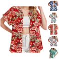 thumbnail image 1 of Beach Womens T Shirts 2026 Summer Fashionable Short Sleeve Button Down Lapel Collared Tropical Shirt Vacation Tees, 1 of 8