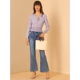 thumbnail image 3 of Top de cintura fruncida Allegra K con cuello con volantes y lazo floral para mujer Morado claro M, 3 of 6