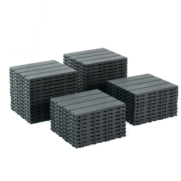 Plastic Interlocking Deck Tiles,44 Pack Patio Deck Tiles,12"x12" Square Waterproof Outdoor All Weather Use, Patio Decking Tiles for Poolside Balcony Backyard, Grey