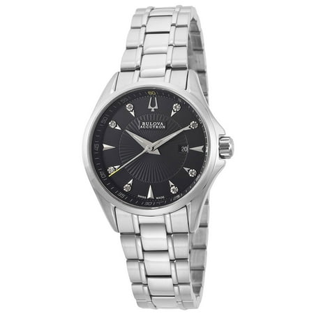 Accutron Black Bracelet - Accutron by Bulova Ladies Swiss Made Diamond Watch