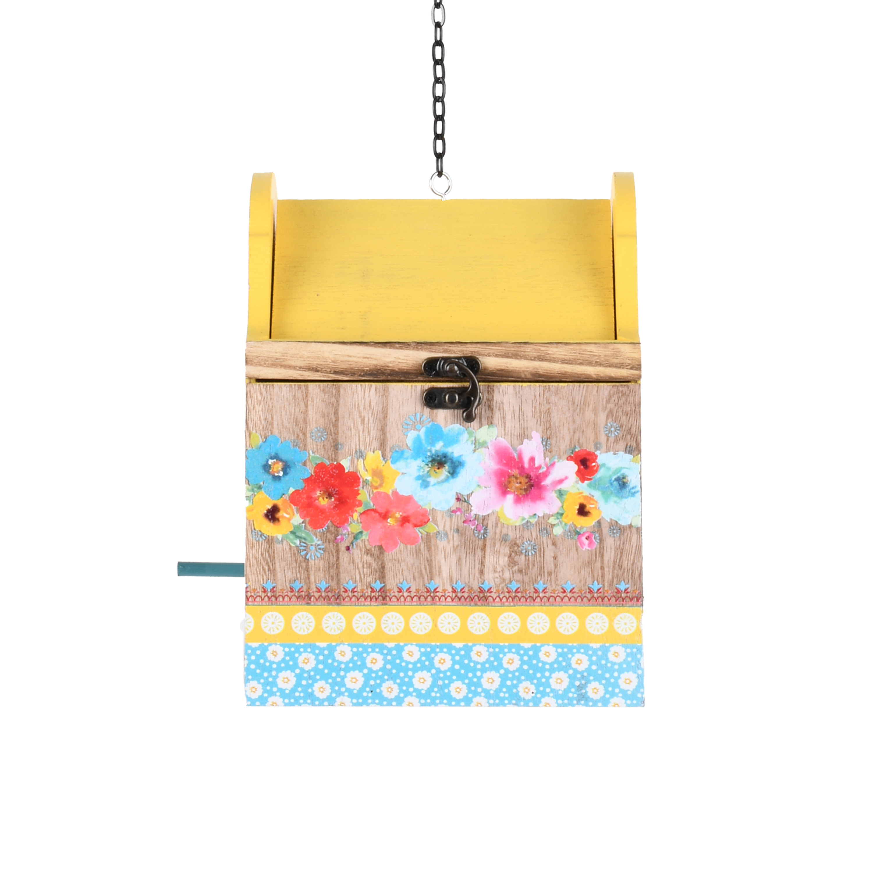The Pioneer Woman Breezy Blossom Yellow Wood Birdhouse with Removable Roof, 6.3" x 7.2" x 8"