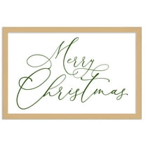 Green Merry Christmas 15.5" x 21.5" Framed Christmas Wall Decor Art Print Sign Poster in a Natural
