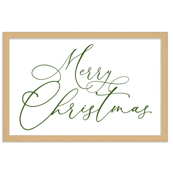 Green Merry Christmas 15.5" x 21.5" Framed Christmas Wall Decor Art Print Sign Poster in a Natural