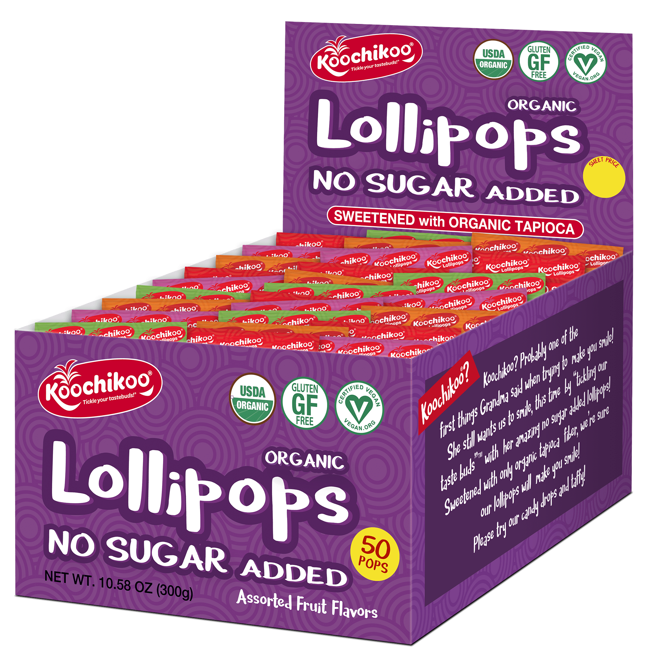 Koochikoo Sugar Free Organic Lollipop Display Box, 50 CT Perfect