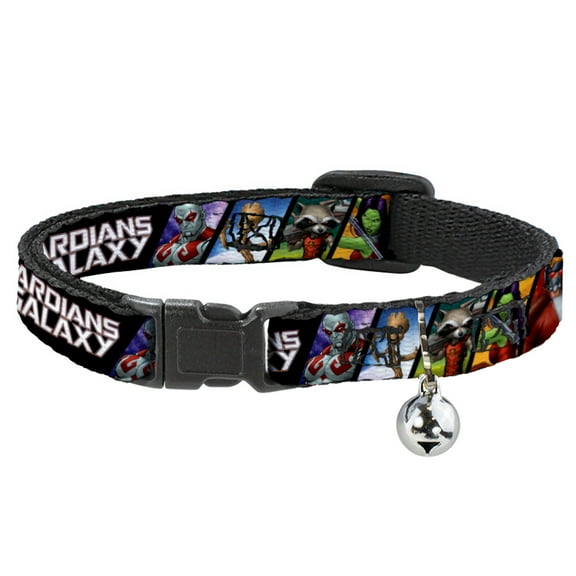 Marvel Comics Breakaway Cat Collar With Bell, Plastic Clip, Easy Adjustable, Guardians of the Galaxy Character Pose Blocks, 8.5 to 12 Inches 0.5 Inch Wide