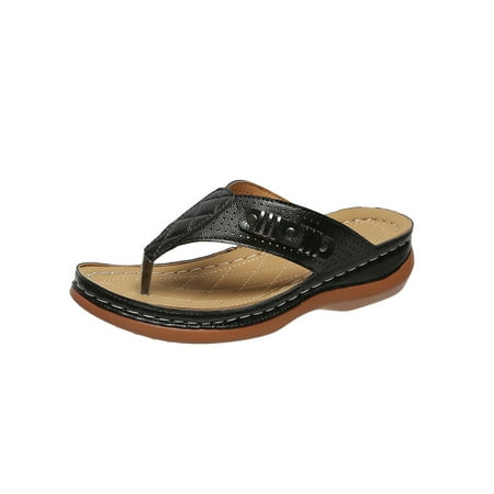 

Ritualay Ladies Wedge Sandals Summer Beach Sandal Slip On Flip-flops Lightweight Non-slip Slides Women Womens Platform Casual Shoes Black 7