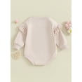 thumbnail image 4 of Caoirhny Baby Girl Romper Ruffle Long Sleeve Crew Neck Letter Embroidery Bodysuit Newborn Clothes, 4 of 8