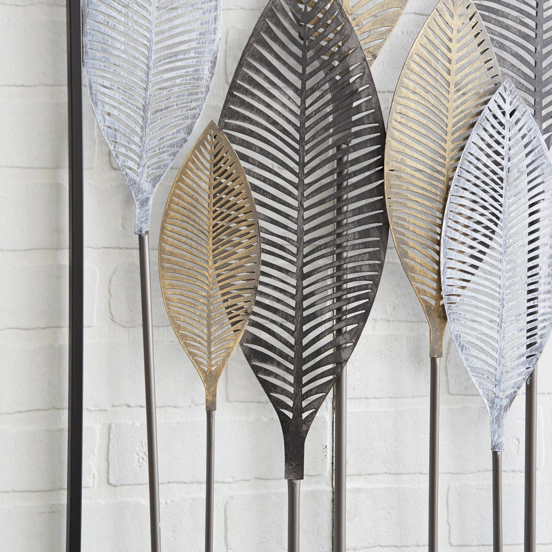DecMode Bronze Metal Tall Cut-Out Leaf Wall Decor with Intricate Laser Cut Designs