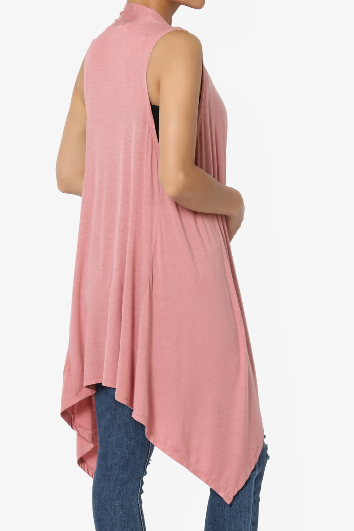 Women's Draped Jersey Open Front Sleeveless Cardigan Waterfall