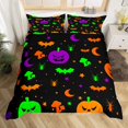 thumbnail image 2 of Erosebridal Housse de Couette Citrouille Colorée, Housse de Couette Chauve-Souris d'Halloween, Literie Réversible Araignée Dessin Animé, Décor de Chambre en Microfibre, 2 Pcs (Sans Couette), 2 of 7