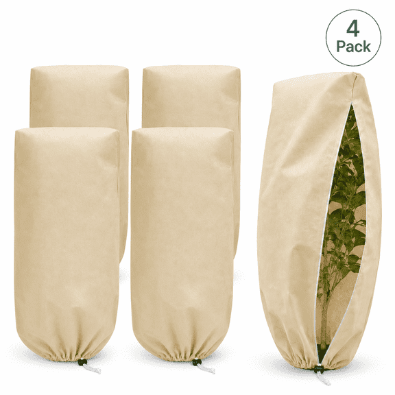 Plant Covers Freeze Protection ,31.5" x 47.3" 4 Pack Frost Cloths for Outdoor Plants, Plants Winter Cold Weather Frost Blankets Shrub Jacket with Zipper Drawstring