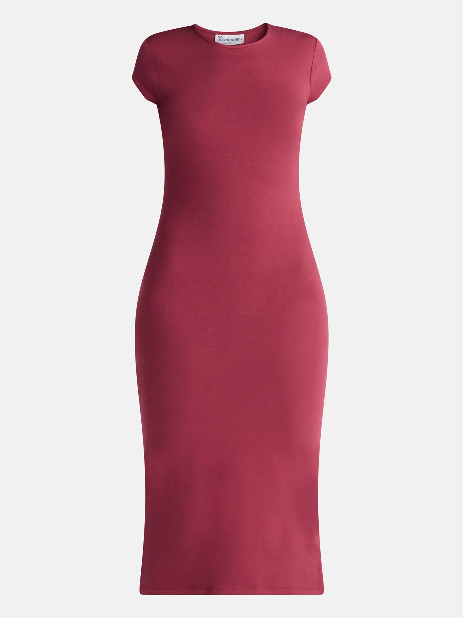 No Boundaries Crewneck Midi Dress with Short Sleeves, Women's XXS-XXL
