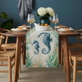 thumbnail image 2 of Seahorse Coastal Table Runner - 48 Inch Long, Kitchen Dining Table Runner Dresser Scarves, Vintage Nautical Ocean Starfish Compass Farmhouse Decor for Coffee Tables Wedding Party Banquet, 2 of 8