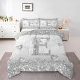 thumbnail image 3 of Homewish Girly Grey Letter E Queen Comforter Set, Romantic Glitter Diamond Bedding Sets, Teens Kids Girls Women Reversible Bedding Comforter Set, Super Cozy Room Decor, 3 Pieces, 3 of 8