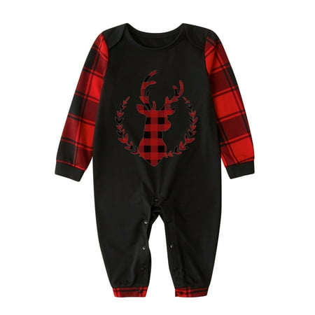 

MIDCKE Matching Christmas Pajamas Red Plaid Xmas Elk Print Long Sleeve Tops and Pants Holiday Xmas Loungewear Set