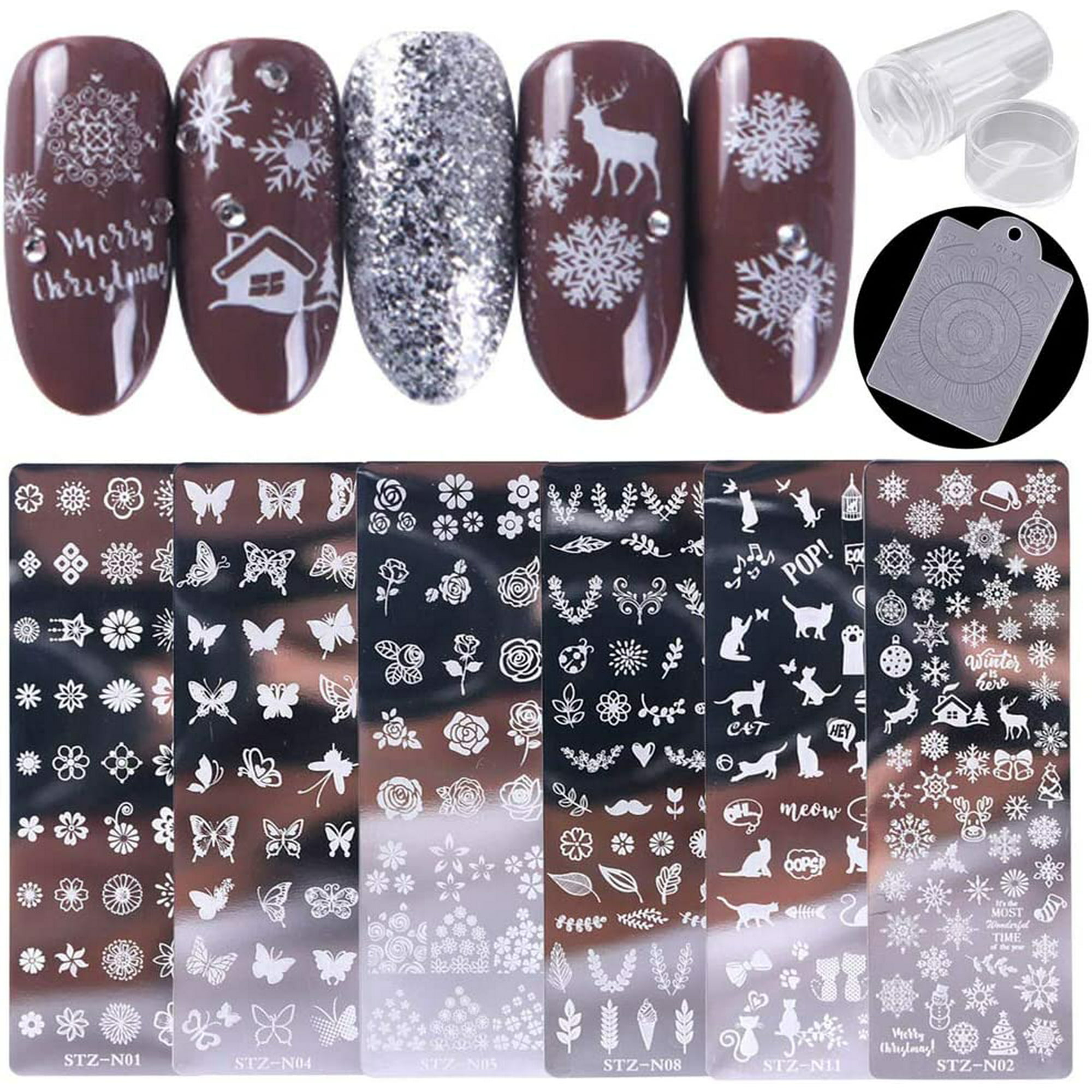 Tingbeauty Nail Stamping Plates Kit Sets 6pcs Nail Plate Template Image  Plate With 1 Nail Stamper & 1 Nail Scraper | Walmart Canada