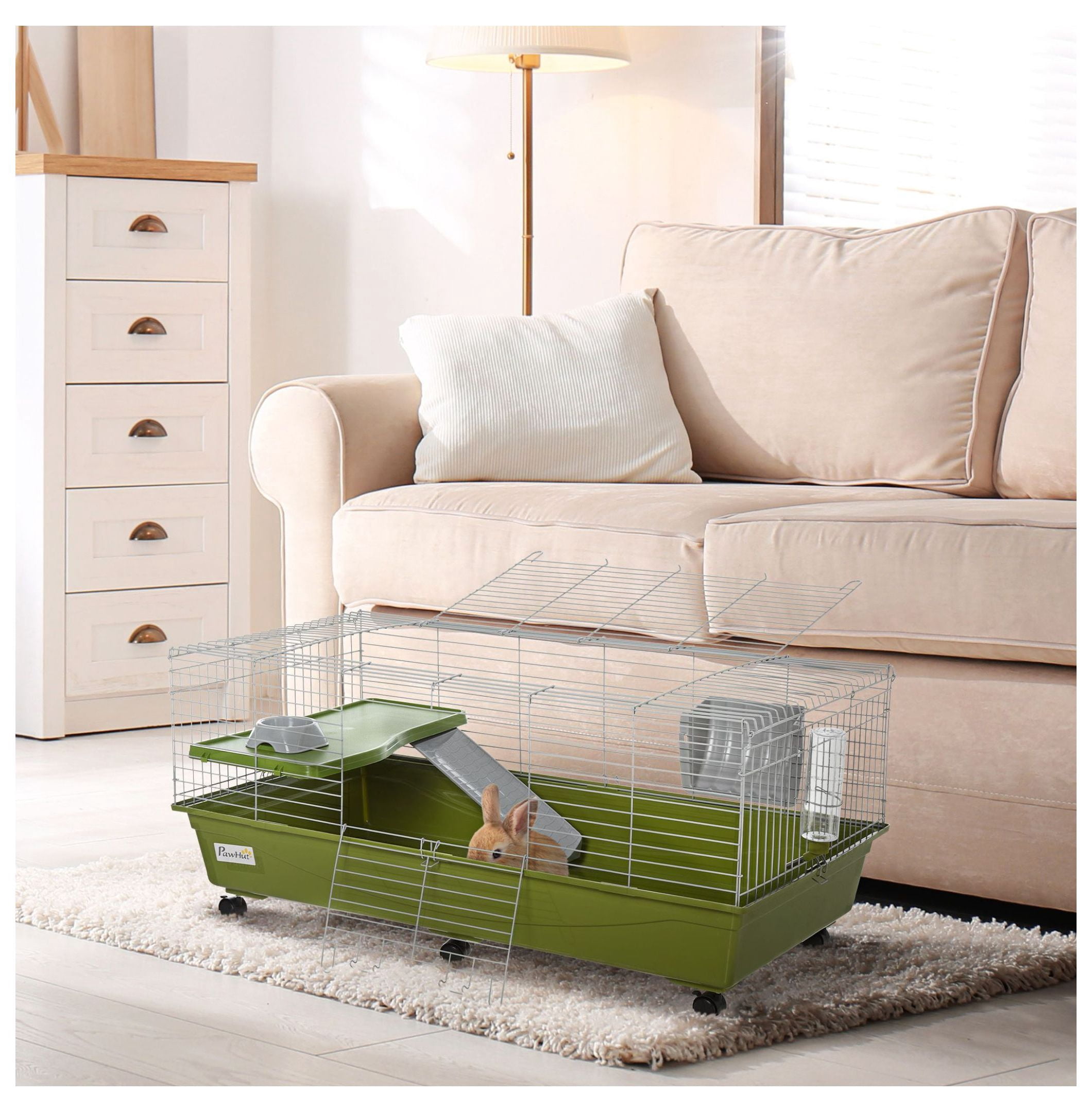 47" Chinchilla Cage Guinea Pig Hutch Small Animal Cage with Ramp, Platform, Food Dish & Water Bottle