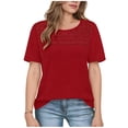 thumbnail image 2 of T Shirts for Women 2026 Summer Short Sleeve Crewneck Hollow out Breathable Dressy Casual Office Work Tshirt Blouse, 2 of 8