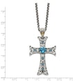 thumbnail image 2 of Sterling Silver w/14k London Blue Topaz Cross Necklace, 2 of 2