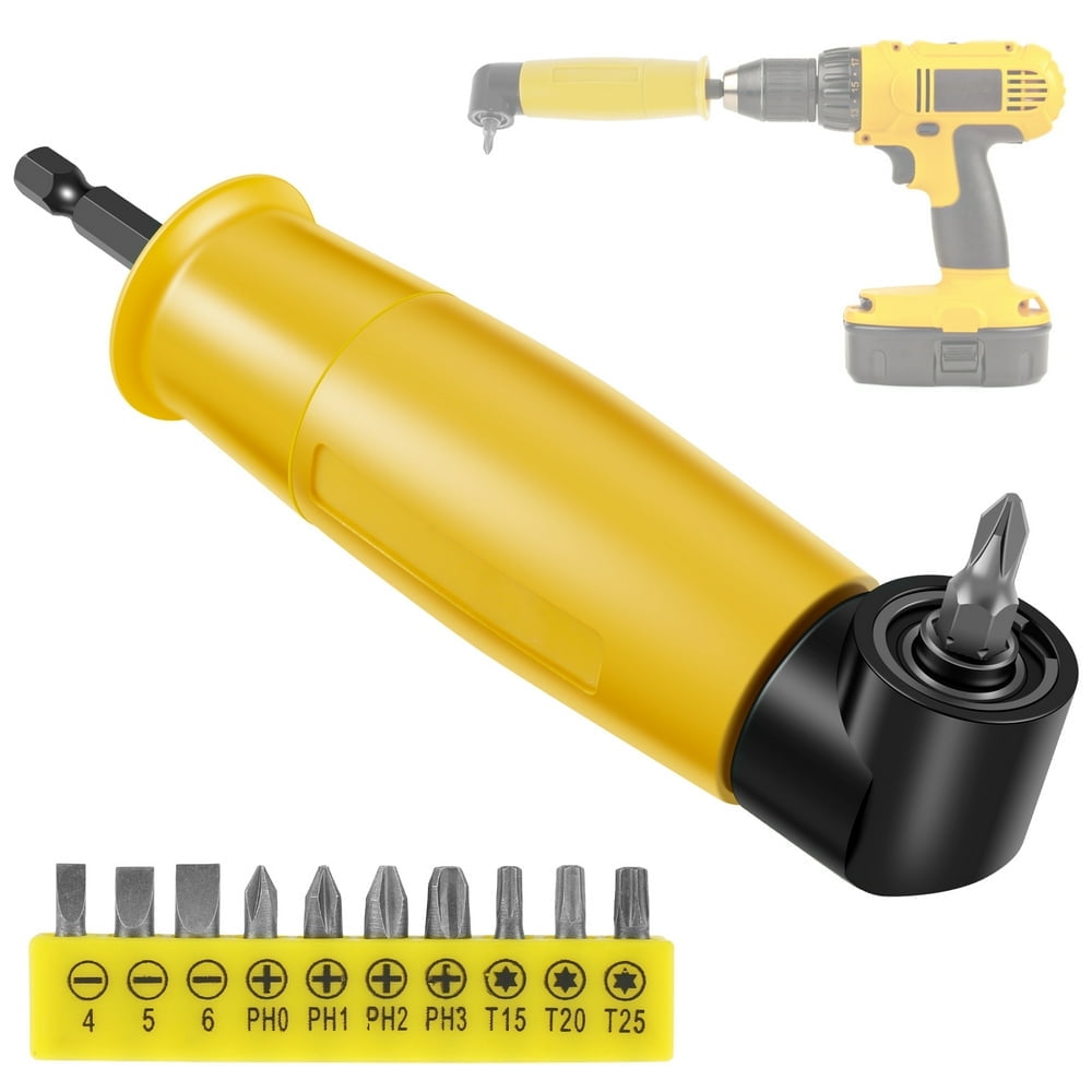 Right Angle Attachment with 10 Bits Metal 90° Drill Bit Corner Adapter with Strong Magnet Fast Screwdriver et Adapter Power Drill Adapter for Power Drill et Wrench
