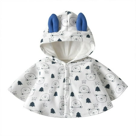 

RPVATI Toddler Baby Girls Fleece Button Up Cloak Outwear Cartoon Printed Hooded Cape Poncho Sleeveless Thicken Clothes