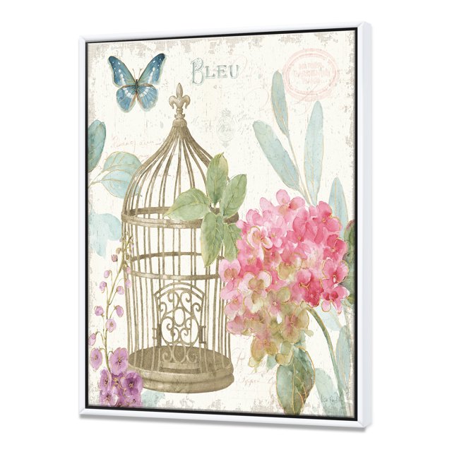 Cage à Oiseaux Florale Vintage - Toile Encadrée Traditionnelle
