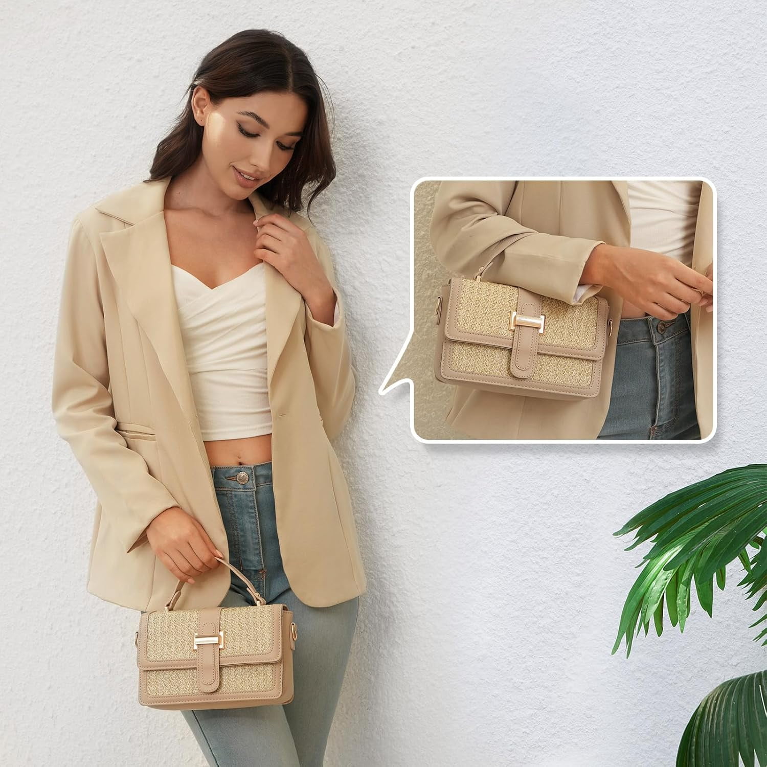 CAILDANL Straw Crossbody Bags for Women Summer Straw Clutch Bag Woven Beach Purse Vacation Handbags