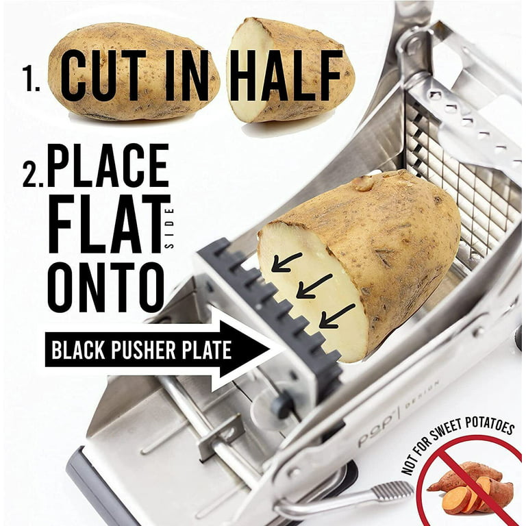 PreZiouz - Cortador de patatas fritas de acero inoxidable, cortador manual  de verduras y patatas, incluye cuchillas de 1/2 pulgadas y 3/8 pulgadas y