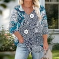 thumbnail image 6 of Ounisa Womens Plus Size Tops Non Positioning Printed V Neck T Shirts 3/4 Sleeve Blouse Summer Loose Casual Tees, 6 of 6