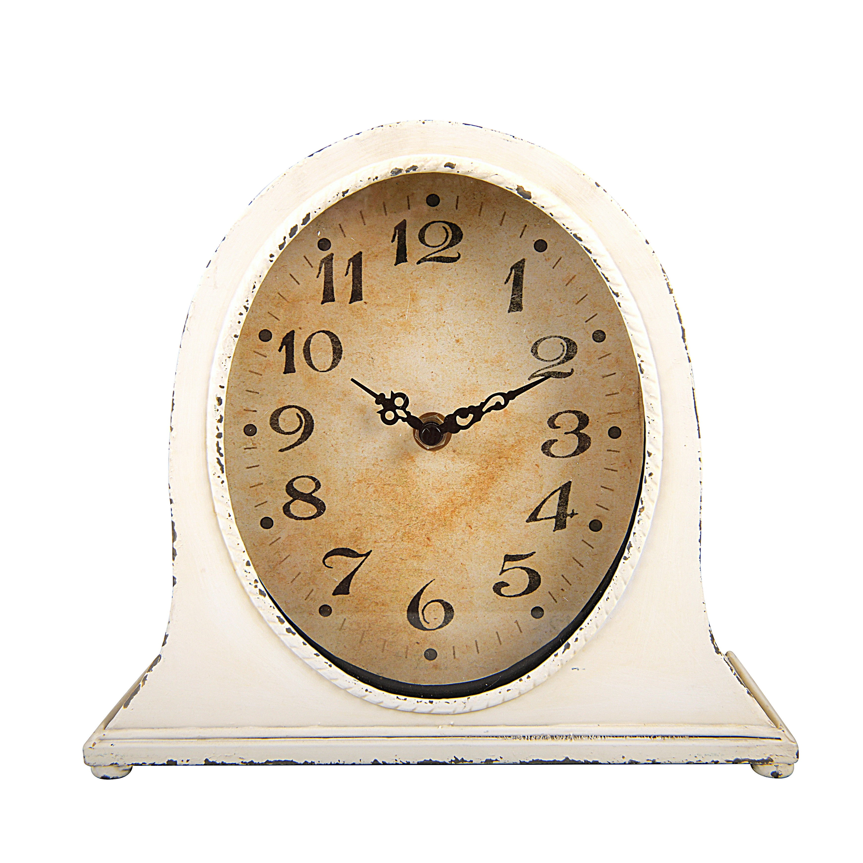 Woven Paths 9.5' x 3.75' x 8.5' Antique Style Iron Mantel Clock in Distressed White