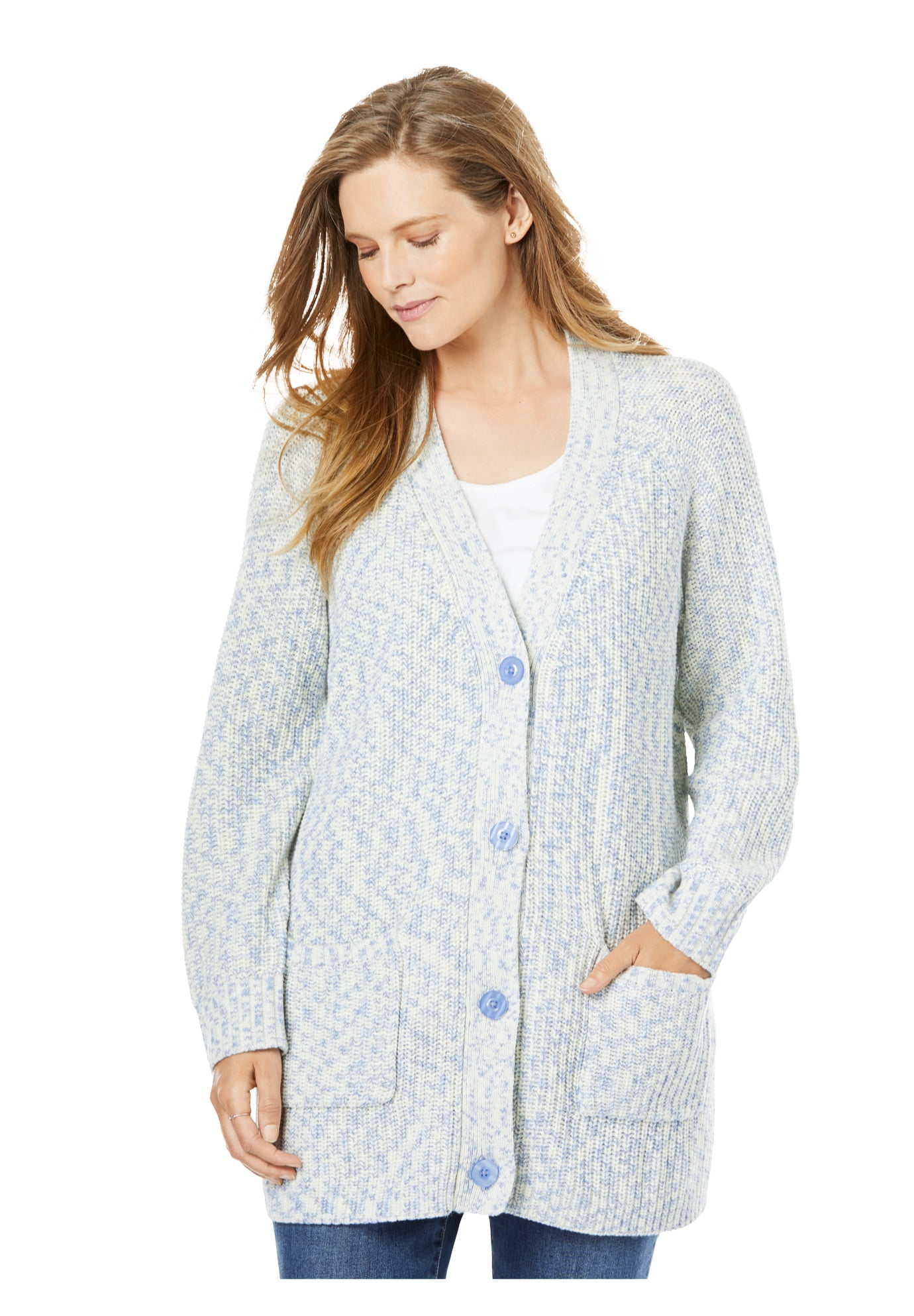 Woman Within - Woman Within Plus Size Long-sleeve Shaker Cardigan Sweater - Walmart.com 