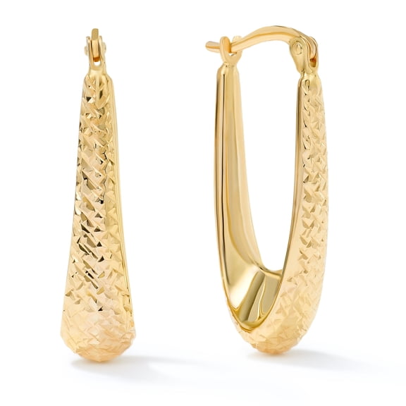 14K Yellow Gold Huggie Style Diamond-Cut Tapered Hoop Earrings for Women – 1/2 x 1/3 inch