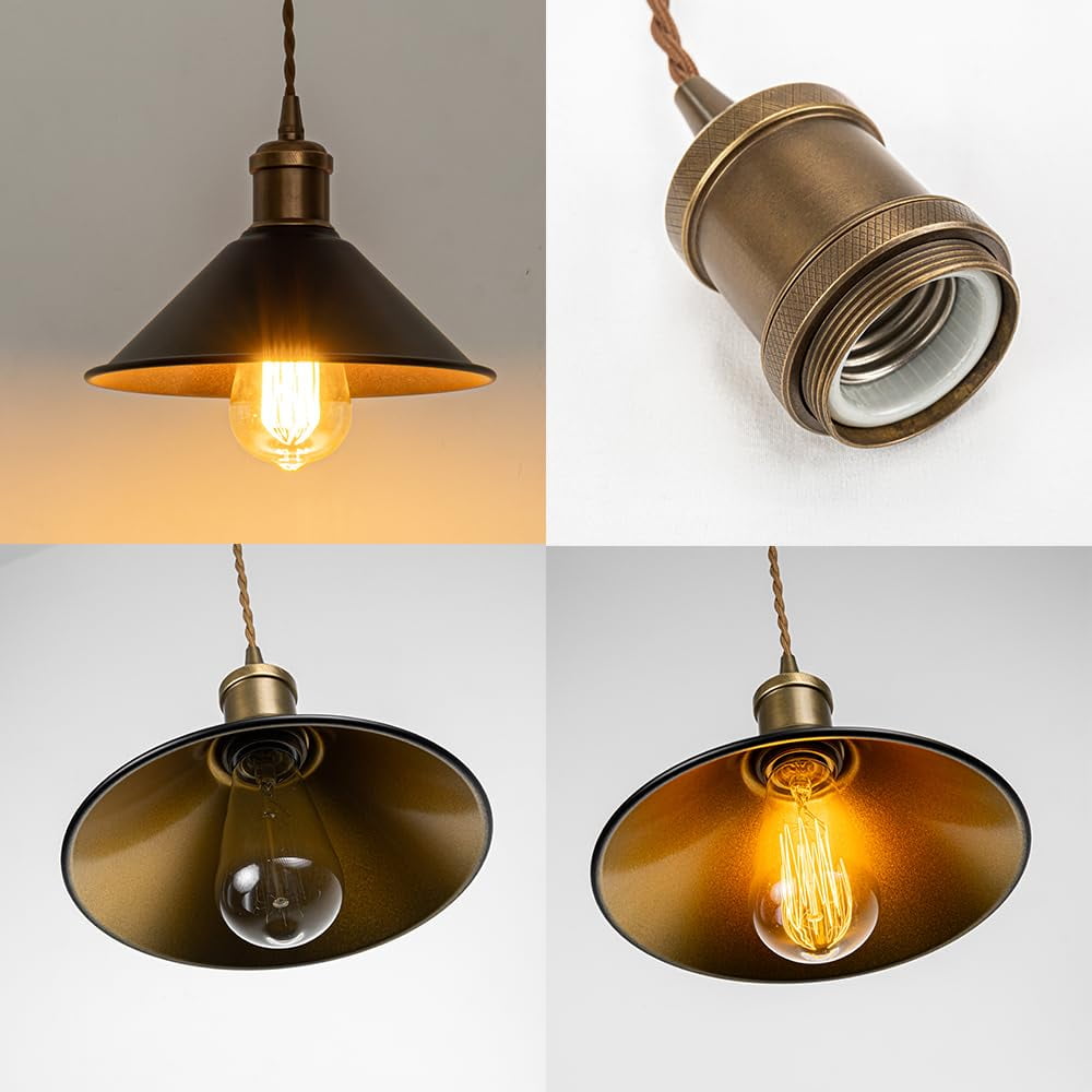 KAYYELAMP Inner Gold Black Metal Shade Hanging Light E26 Copper Base Adjusted Cord Droplight Vintage Pendant Light Fixture for Kitchen Island Sink Home(No Bulb)