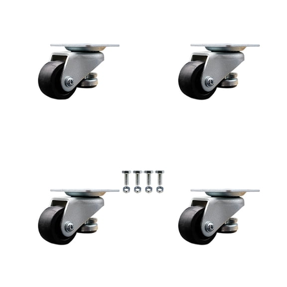 Nylon Swvl TP Light Duty Floor Leveling Caster Set 4 w/2" Diameter Black Wheels