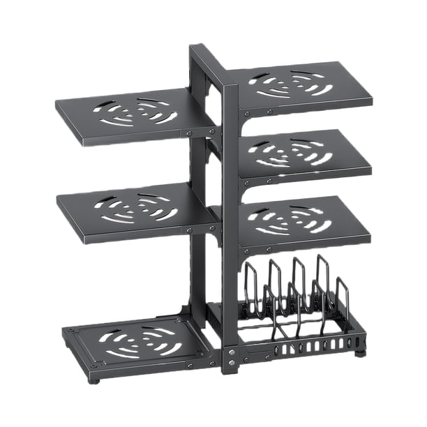 Cateissary Organizador de sartenes de acero al carbono, distancia de capa ajustable, almohadilla para pies resistente, organizadores y Almacenamiento y organización del hogar gris 4 Pisos