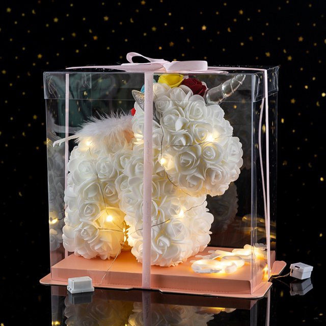 LED PE Flor Rosa -Caja Transparente Immortal Rose Dolls para Aniversarios Cumpleaños Bodas Día de San Valentín Flor + Espuma Rojo / Rosa / Blanco 23 x 23 x 14 Cm ANGGREK Otros