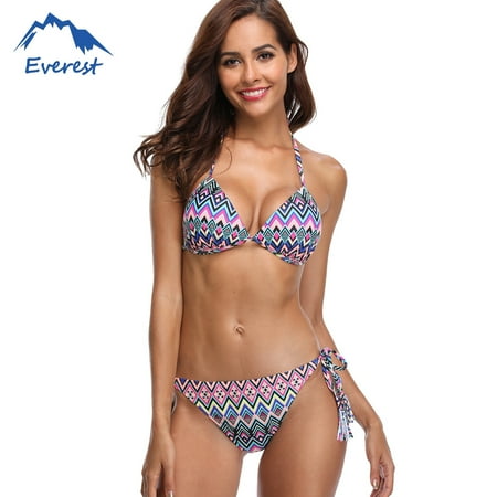 - Women Two Piece Set Swimsuit Colorful Geometric Pattern Halter Bikini Swimsuit Beachwear