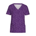 thumbnail image 4 of Womens Work Shirts Printing Workwear V-neck Short Sleeve T Shirts Solid Color Overalls, 4 of 5