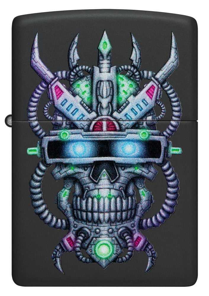 Zippo Cyber Skull Design Black Matte Pocket Lighter