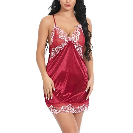

Yubatuo Women Lingerie for Women Lace Teddy Chemise Nightie Fairy Dress Sleepwear Red M