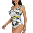 thumbnail image 3 of Yiaed Panda with Sun glasses Print Women One Piece Swimsuits Tummy Control One Shoulder Bathing Suits Pattern Ruffle Swimwear-Medium, 3 of 8