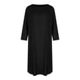 thumbnail image 5 of Casual Linen Long Dress for Women Solid Loose Comfy Crewneck Midi Dress 3/4 Sleeve Daily Basic Summer T Shirts Dress, 5 of 7